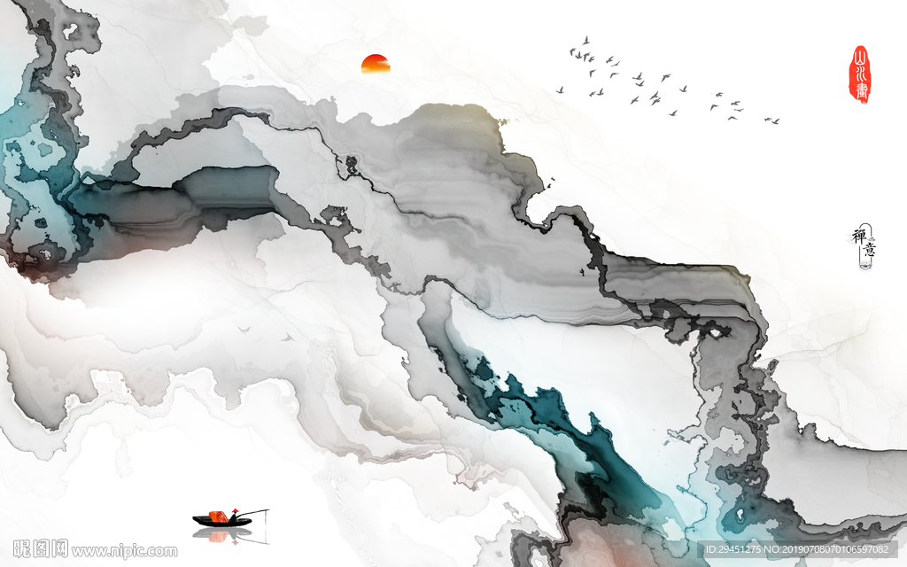 中式 意境线条画 TIF分层