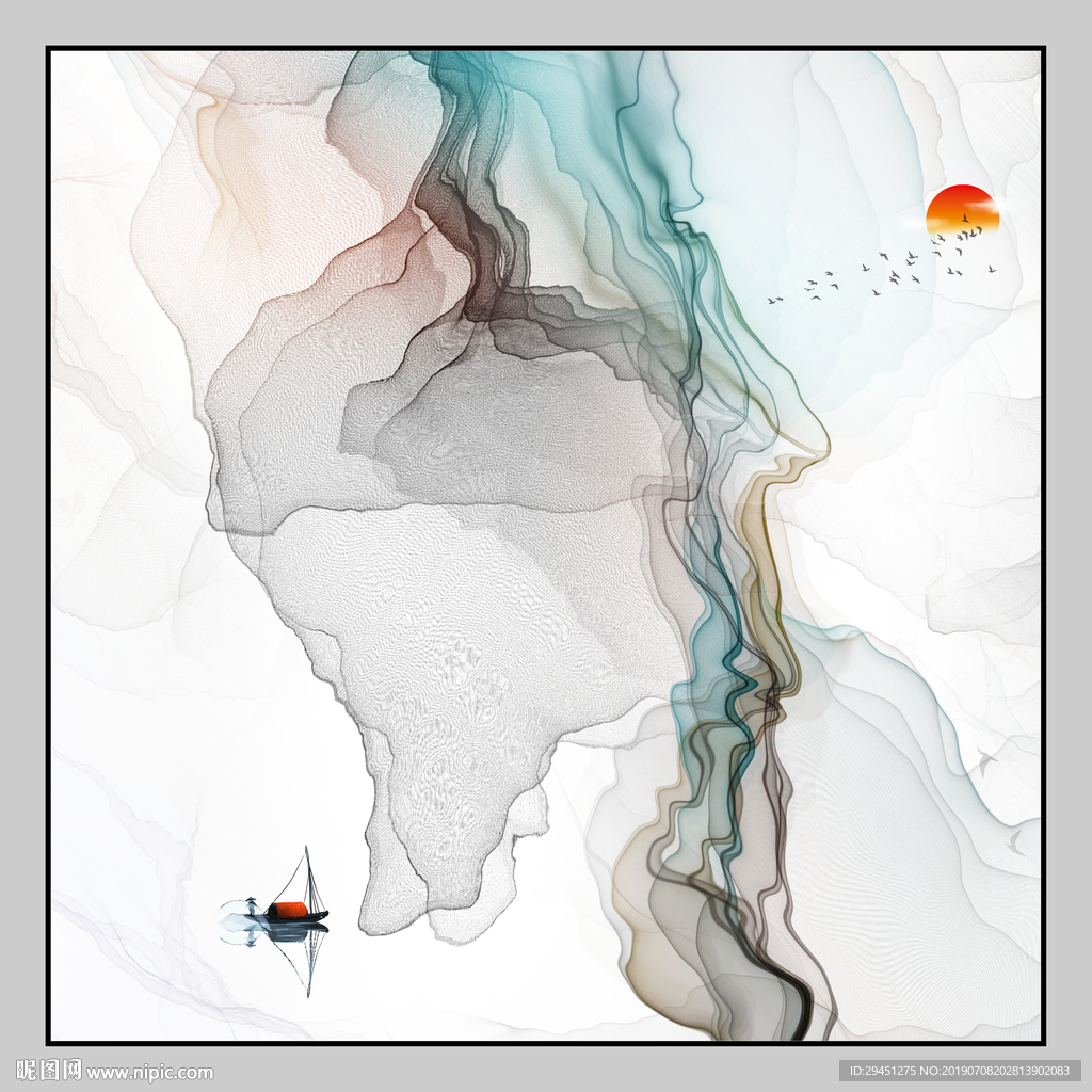 简约中式线条画 TIF分层