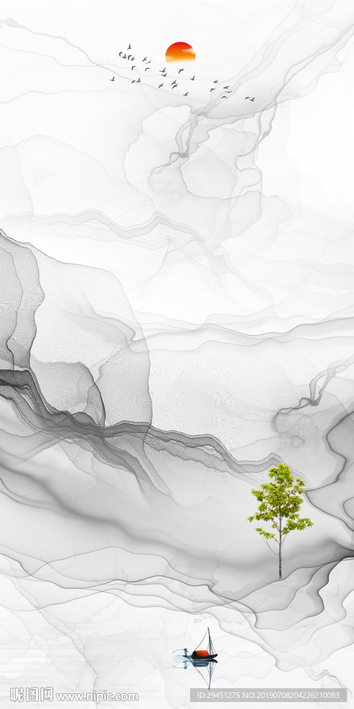 玄关线条水墨画 TIF分层