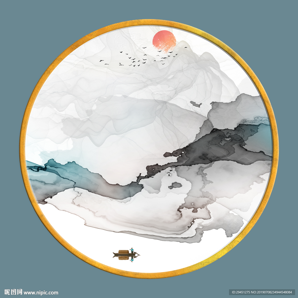 壁画线条中式画 TIF分层画