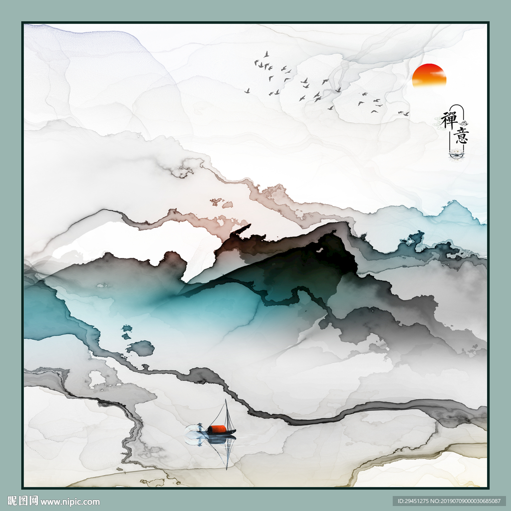 中式线条意境画 TIF分层画