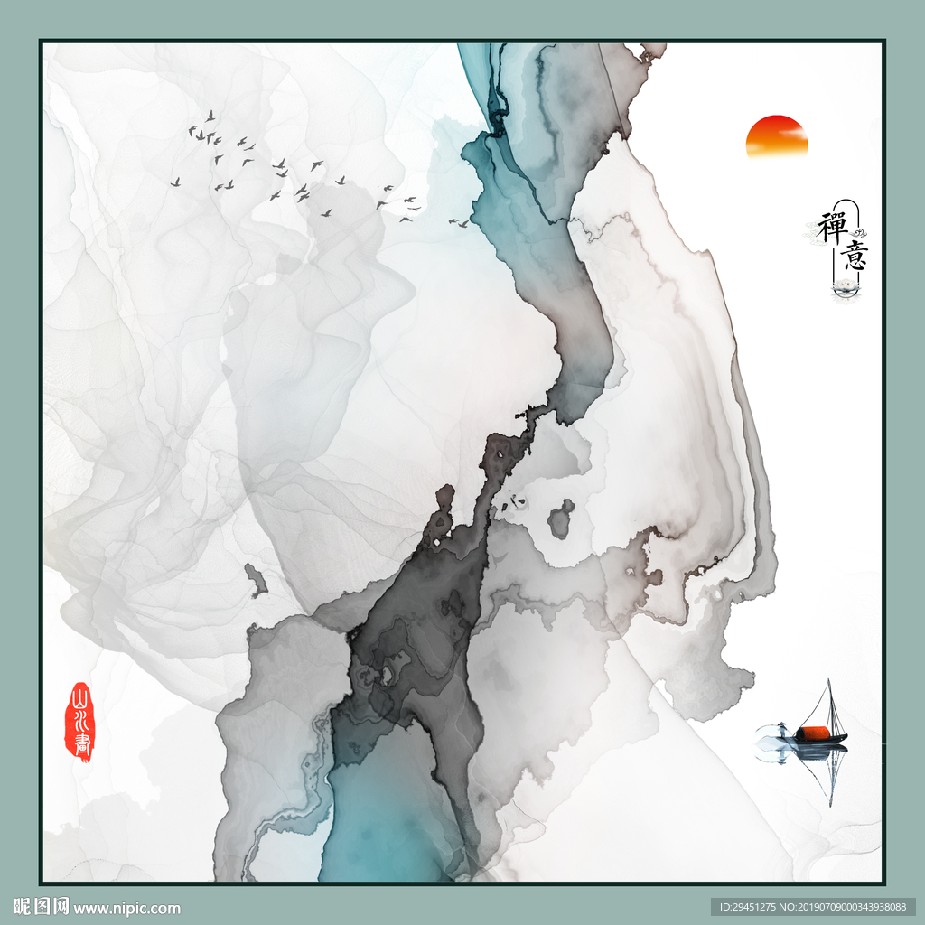 中式线条意境画 TIF分层画