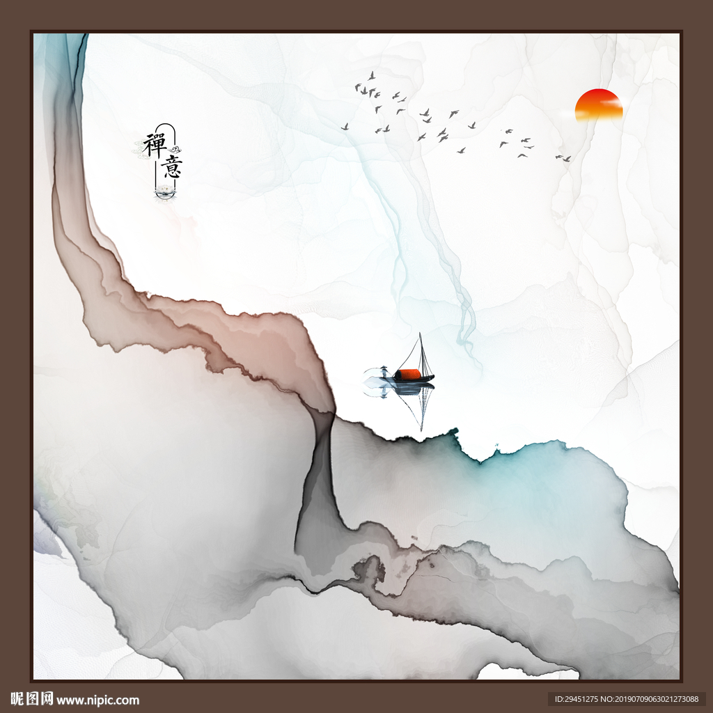 挂画 线条中式画 TIF分层画