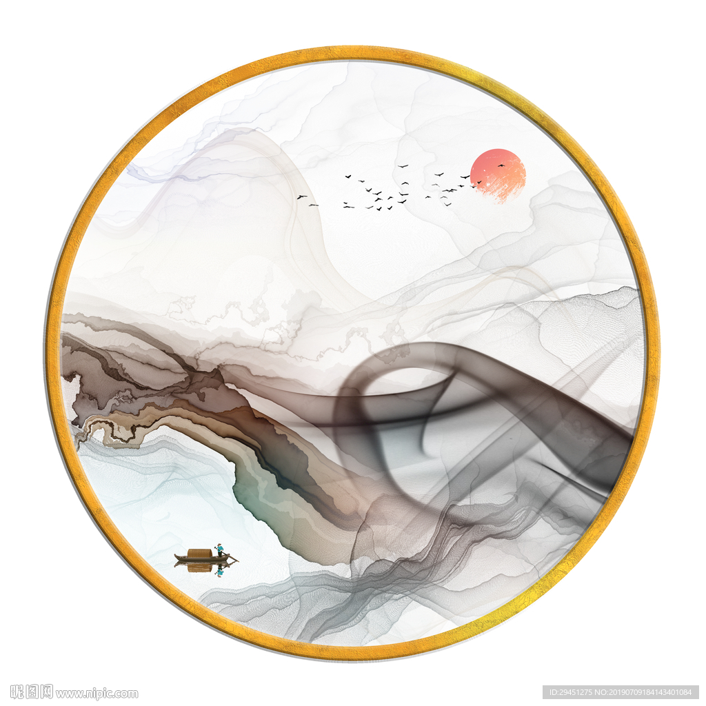 圆形中式线条画 TIF分层