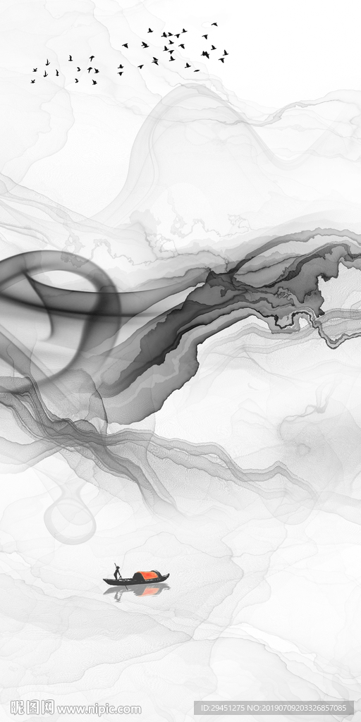 灰色中式线条画 TIF分层