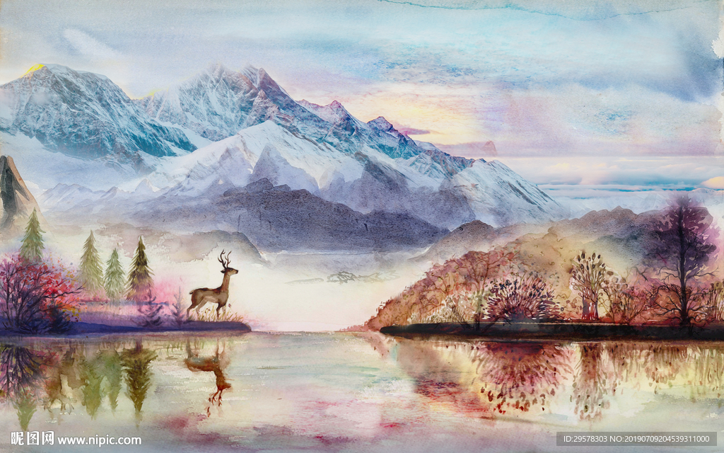 麋鹿 高清山水画 TIF分层
