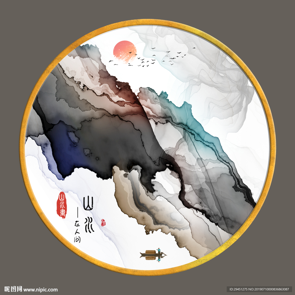 奢华中式线条墙画 TIF分层