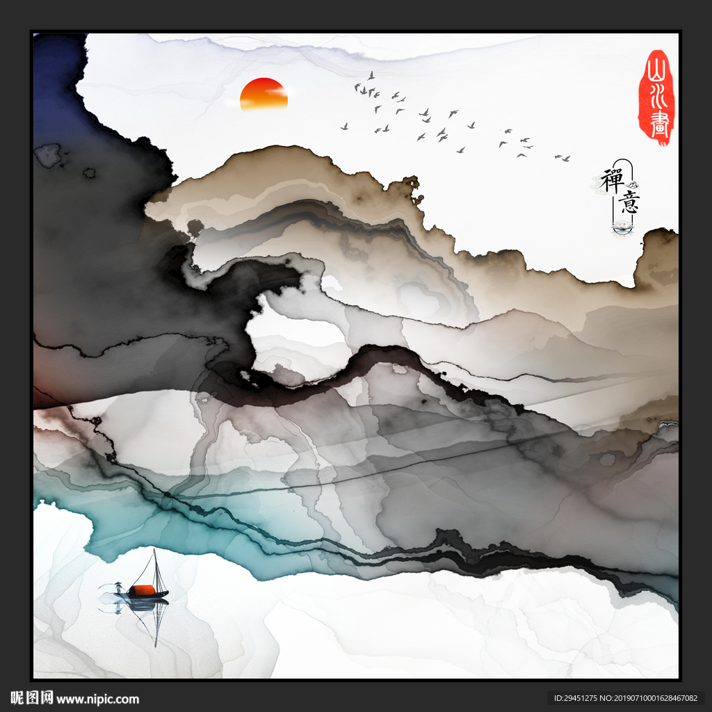 意境 精品线条墙画 TIF分层