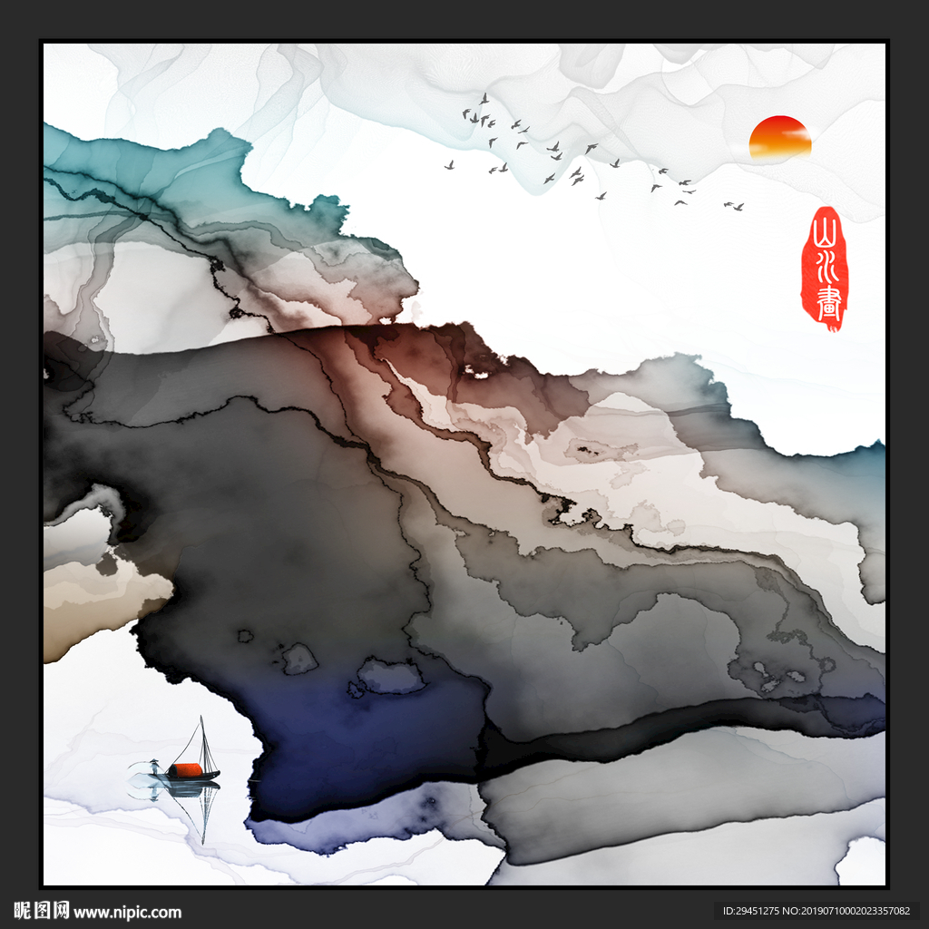 中式精品线条墙画 TIF分层