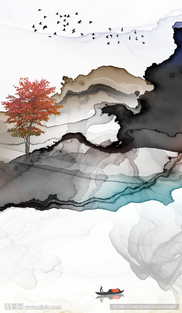 精品烟雾线条墙画 TIF分层