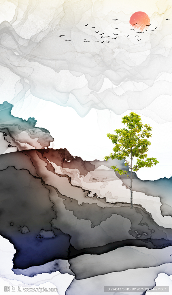 奢华烟雾线条墙画 TIF分层