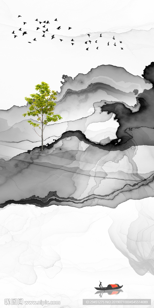 玄关烟雾线条墙画 TIF分层