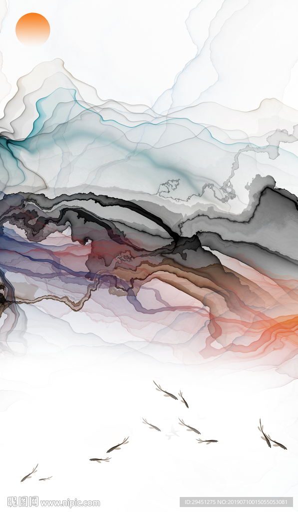 简约抽象线条墙画 TIF分层