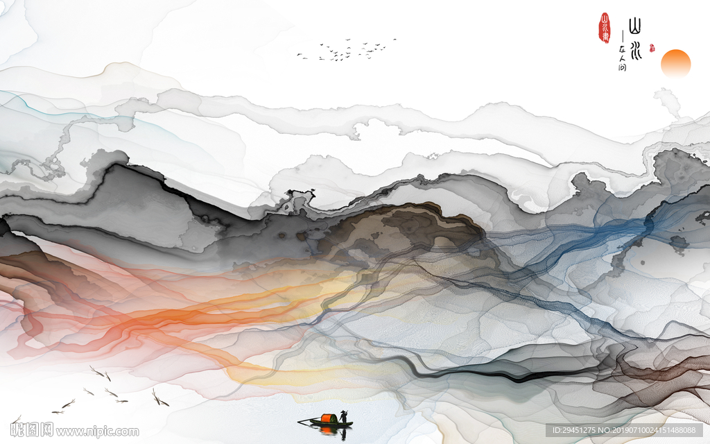 奢华抽象线条墙画 TIF分层