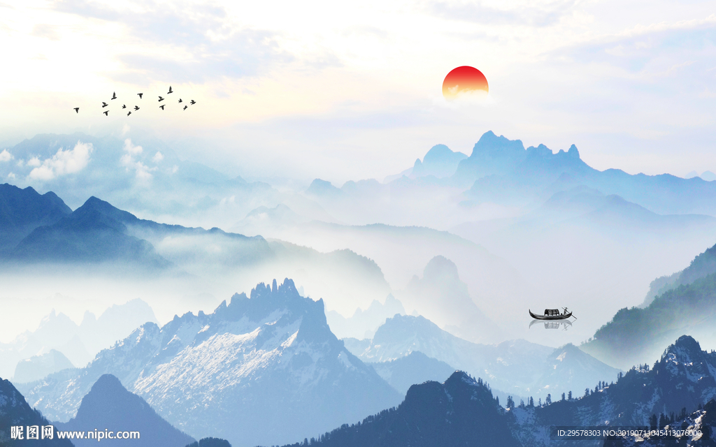 中式水墨山水画 TIF分层