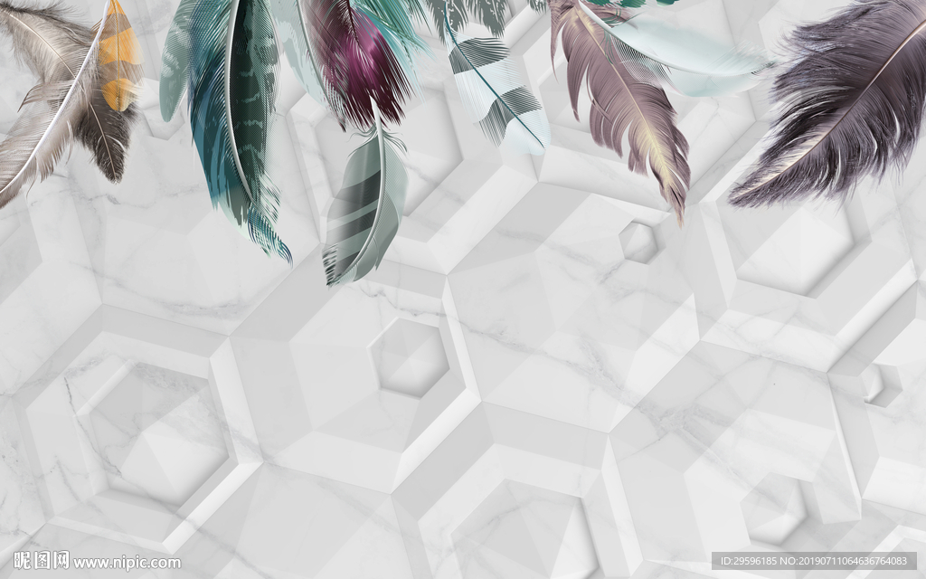 羽毛爵士白背景墙 TIF分层