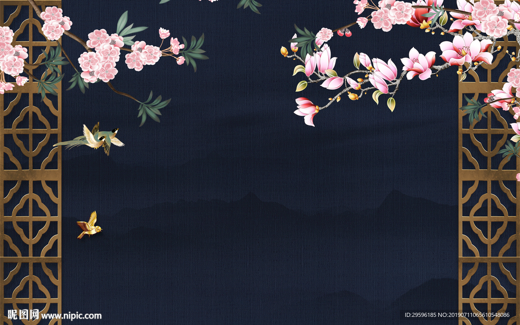 花鸟 中式 山水画 TIF分层