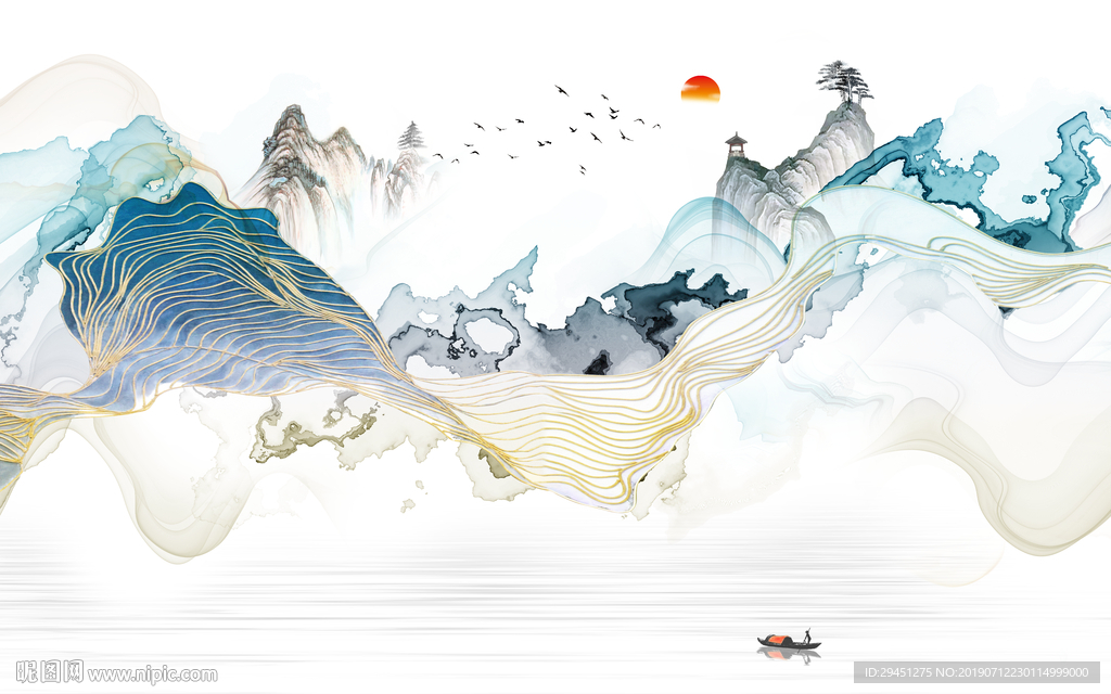 山水奢华创意壁画 TIF分层