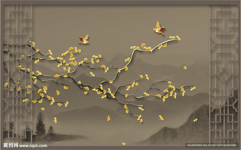 大气中式水墨山水画 TIF分层