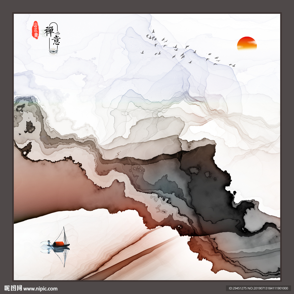 山水情奢华装饰墙画 TIF分层