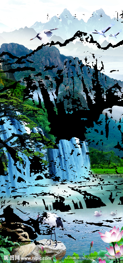 大厅山水意境画 TIF分层