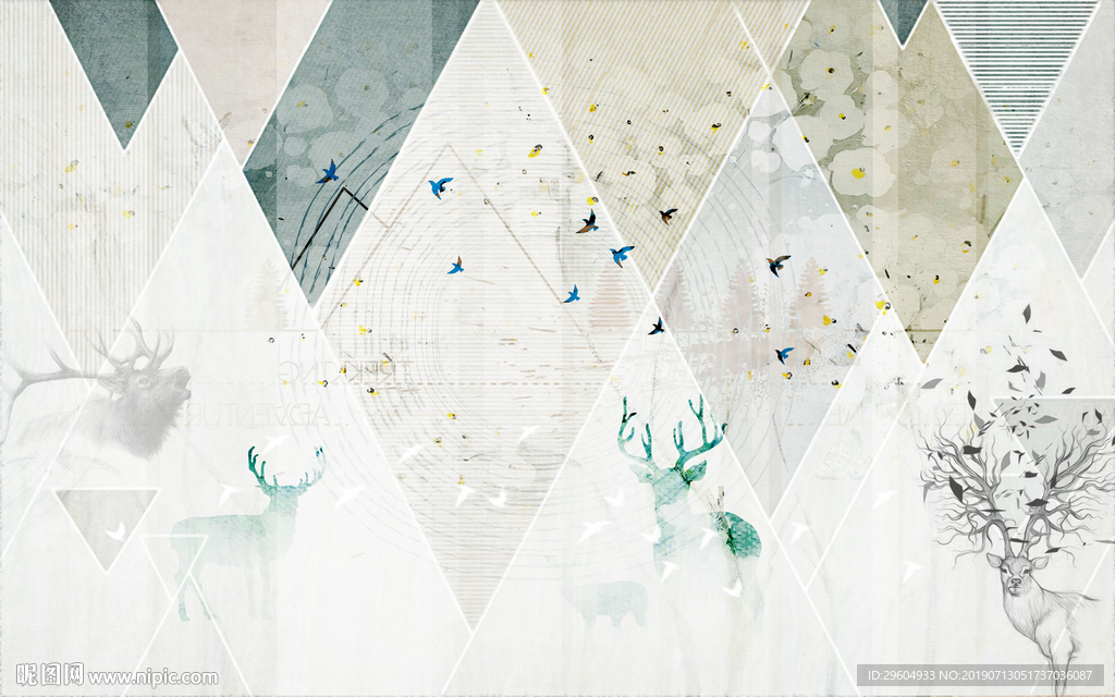 麋鹿装饰画 高档TIF分层