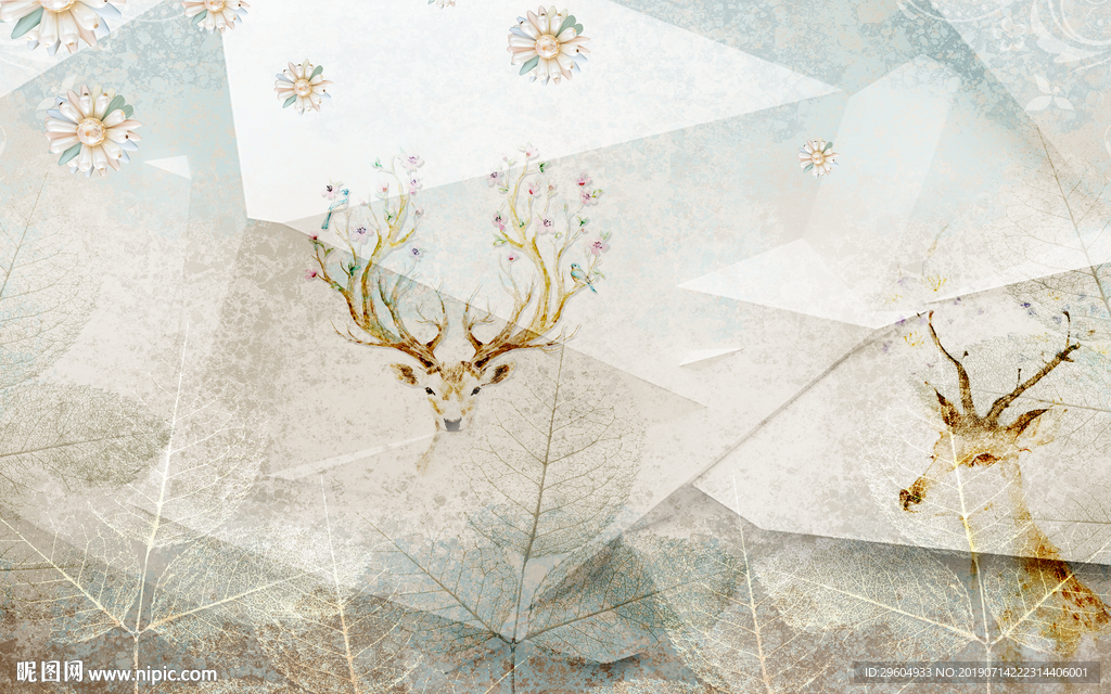 麋鹿TIF分层 欧式背景墙