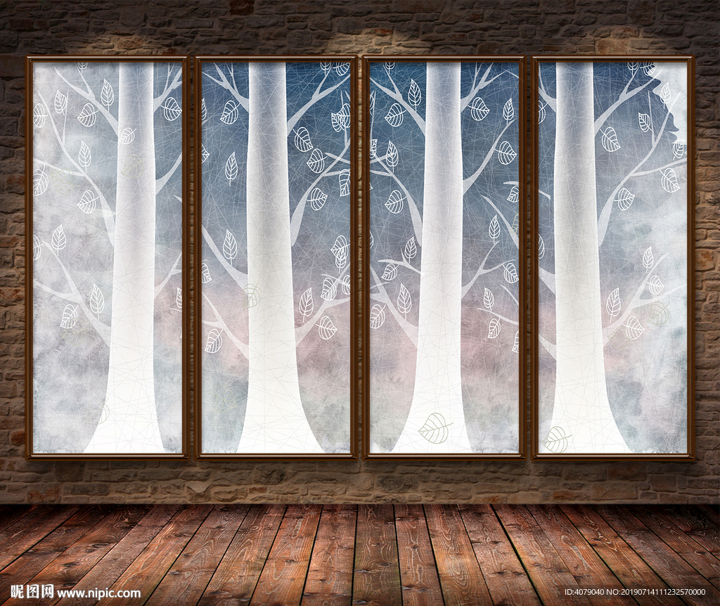 北欧抽象树林简约电视沙发背景墙