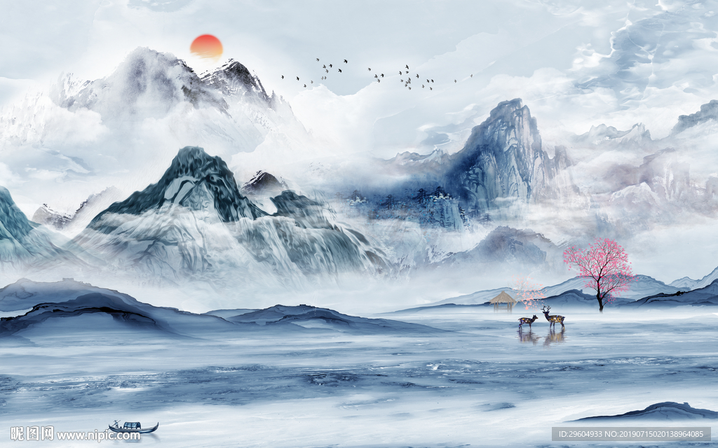 山水背景墙 高档TIF分层