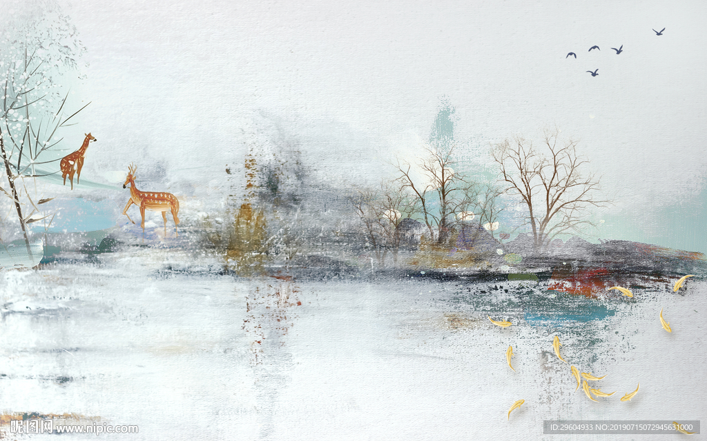 手绘背景墙 高档TIF分层