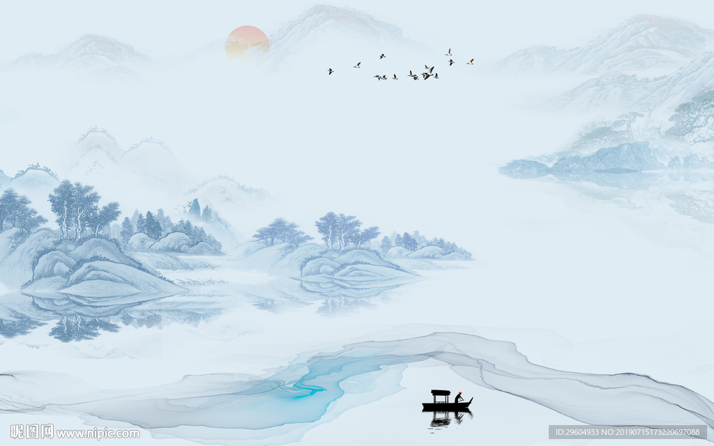 新中式山水电视背景 TIF分层