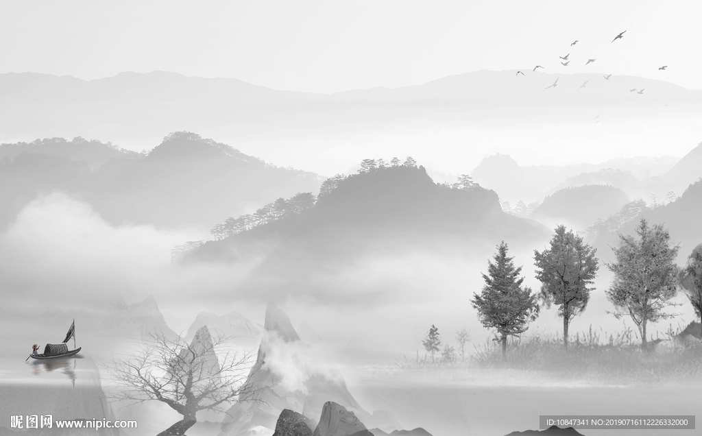 高档新品水墨壁画 TIF分层