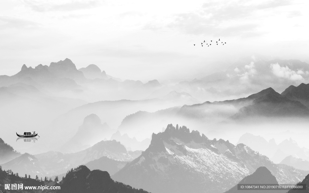 意境新品水墨壁画 TIF分层