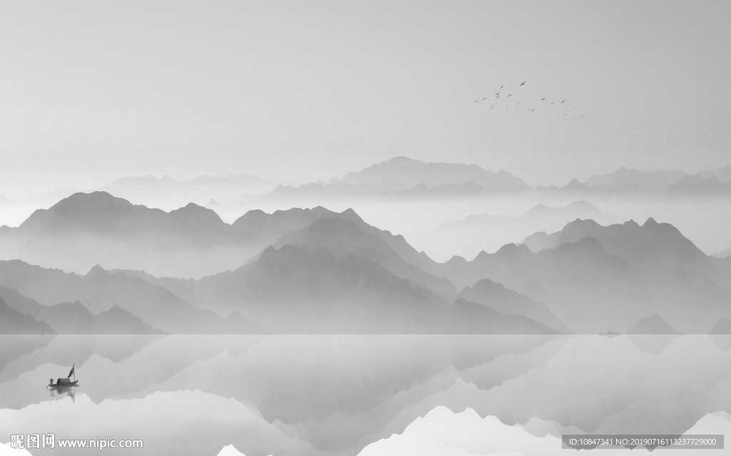 新中式新品水墨壁画 TIF分层