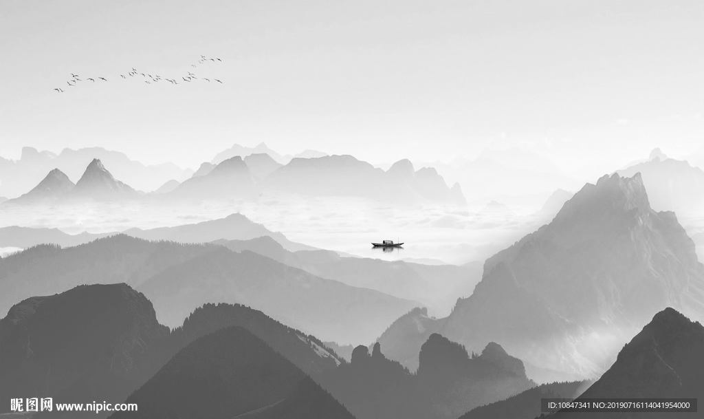 中式 精品水墨壁画 TIF分层