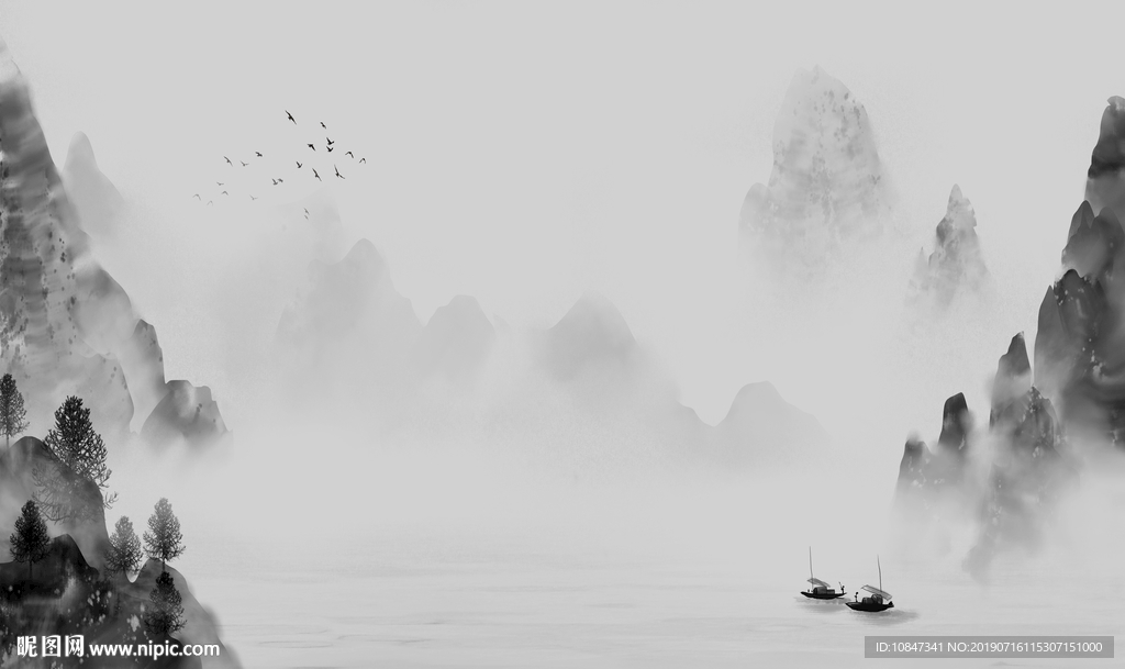 高级灰高档水墨画 TIF分层