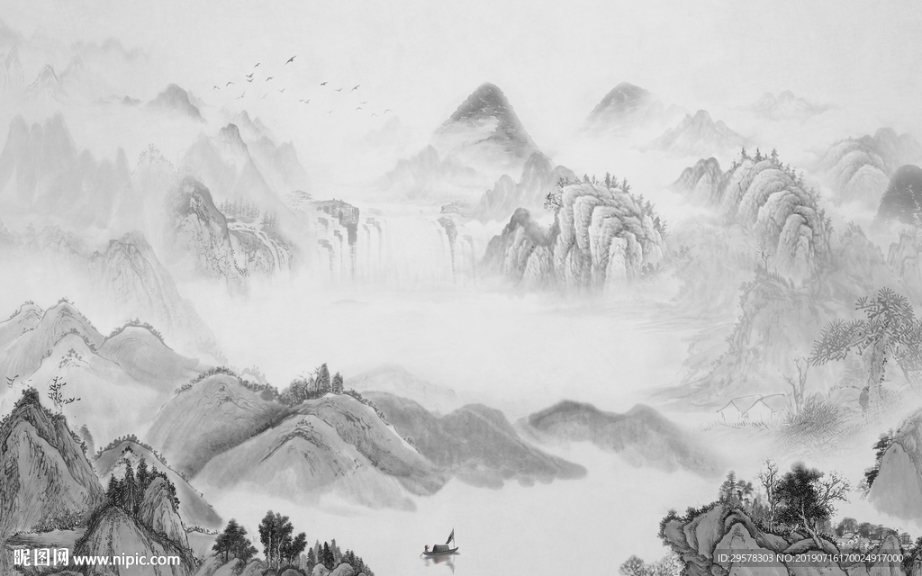 客厅灰色意境山水 TIF分层