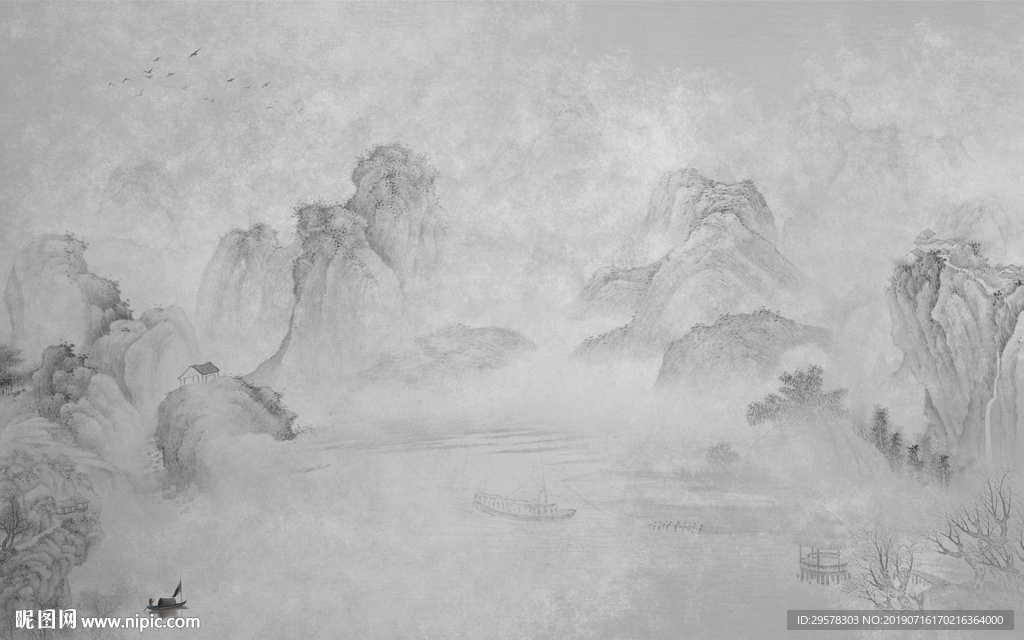 大气灰色意境山水 TIF分层