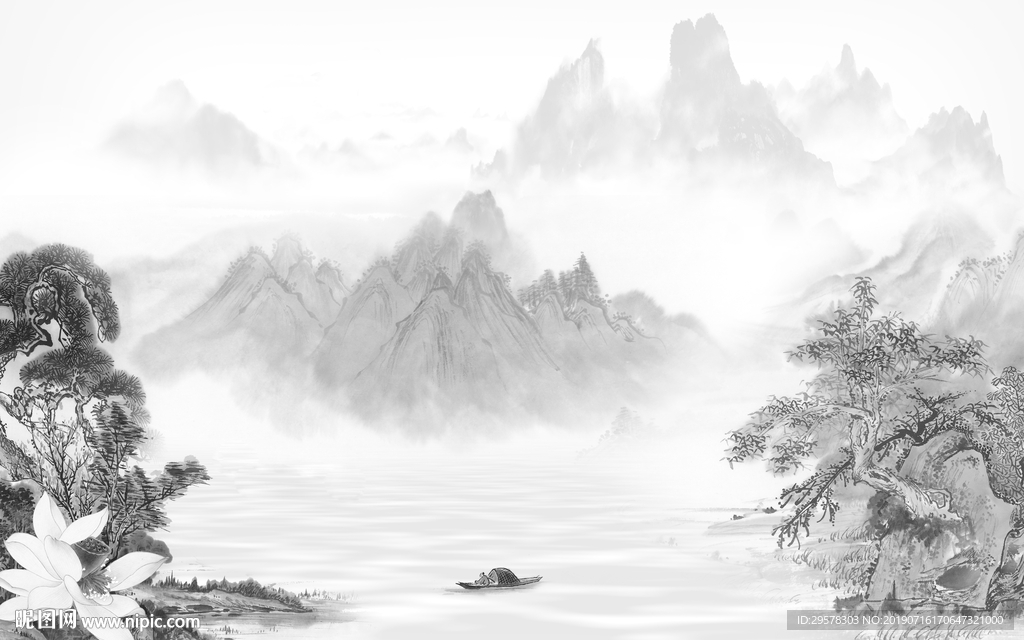 现代灰色意境山水 TIF分层