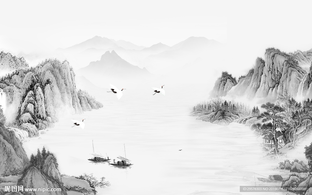 简约灰色意境山水 TIF分层