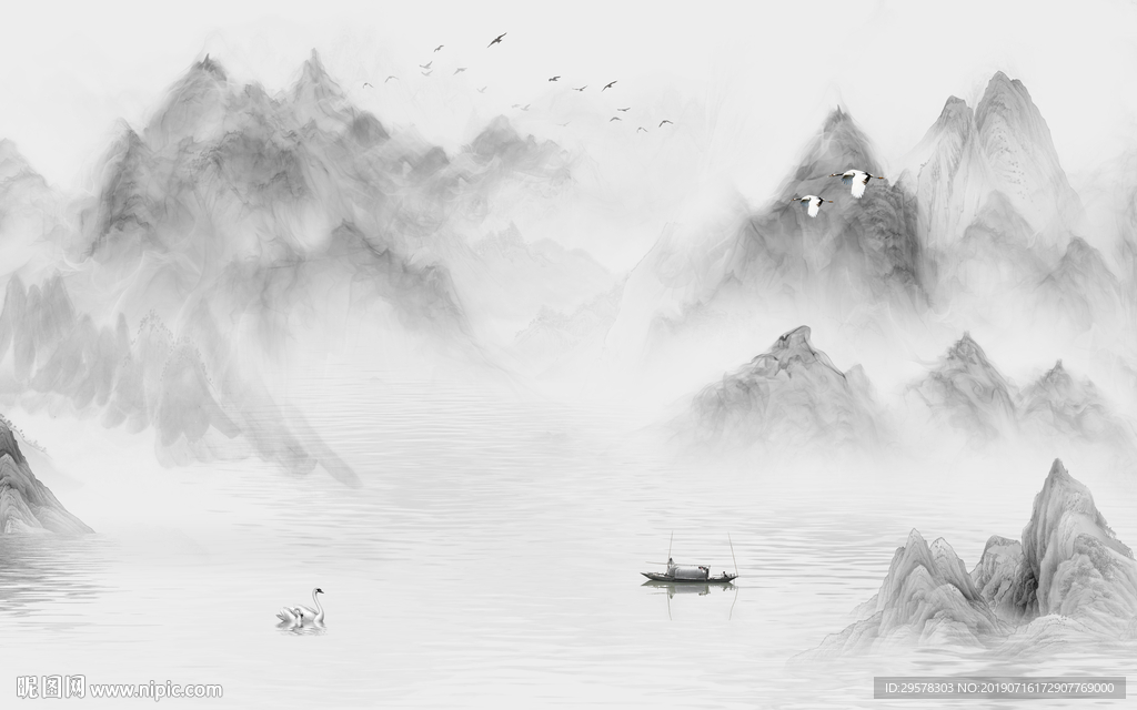 新中式灰色意境山水 TIF分层