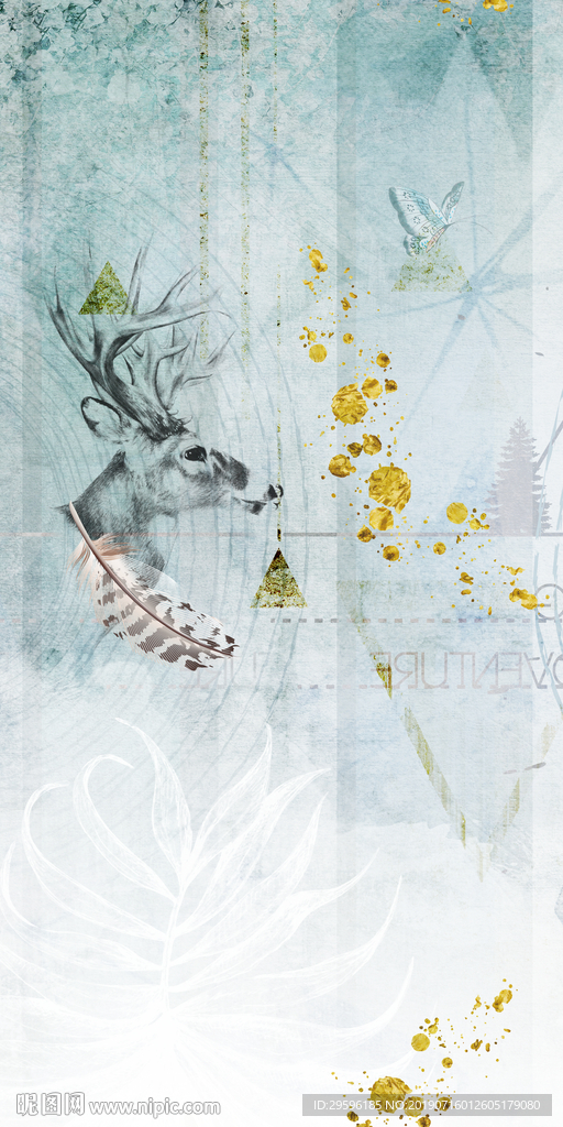 麋鹿创意新玄关画 TIF分层