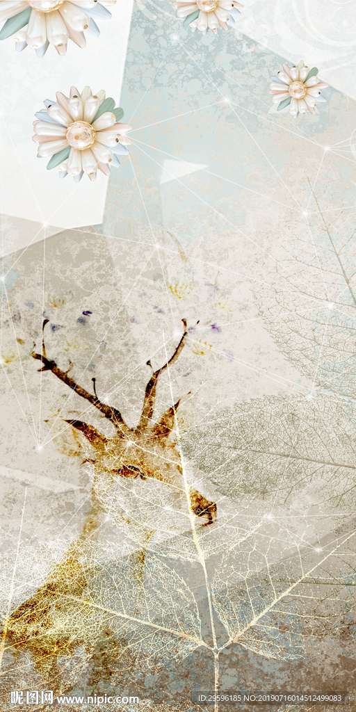 麋鹿新品玄关画 TIF分层画