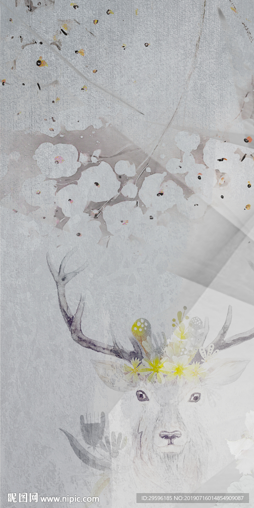 麋鹿创意新玄关画 TIF分层