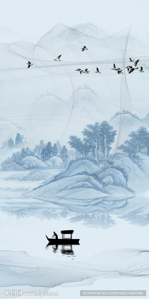 蓝色新品玄关画 TIF分层画