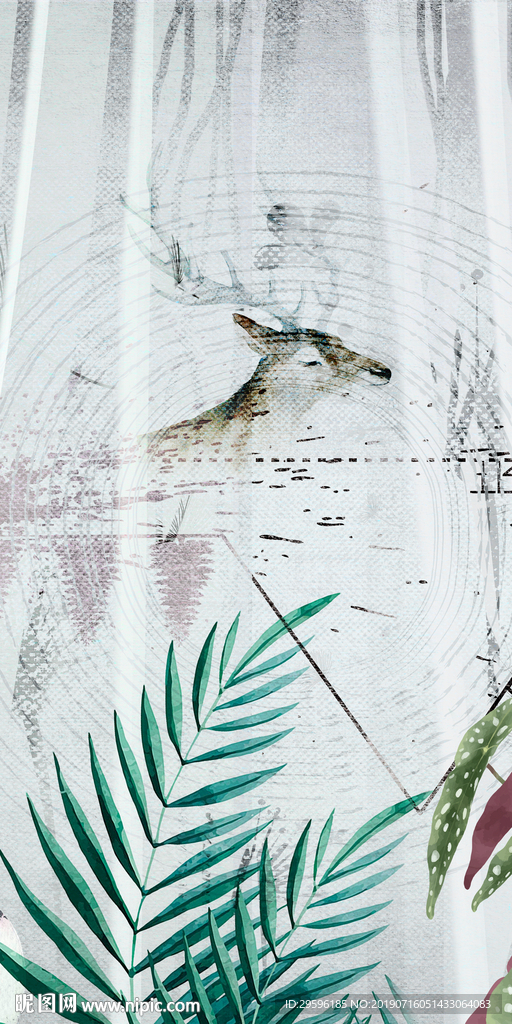 麋鹿玄关意境画 TIF分层