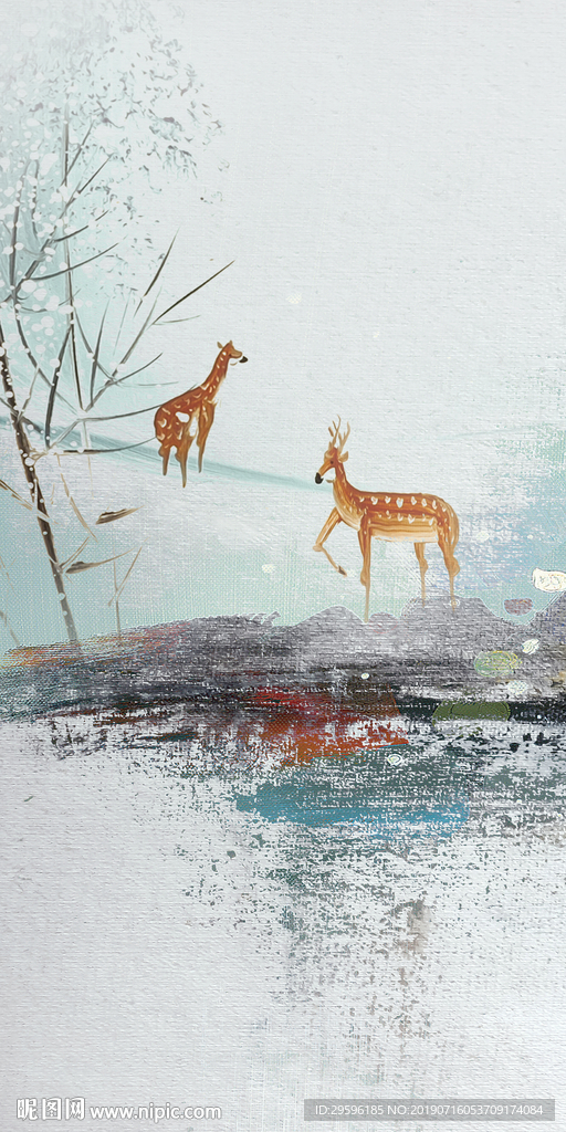 麋鹿玄关高档画 TIF分层