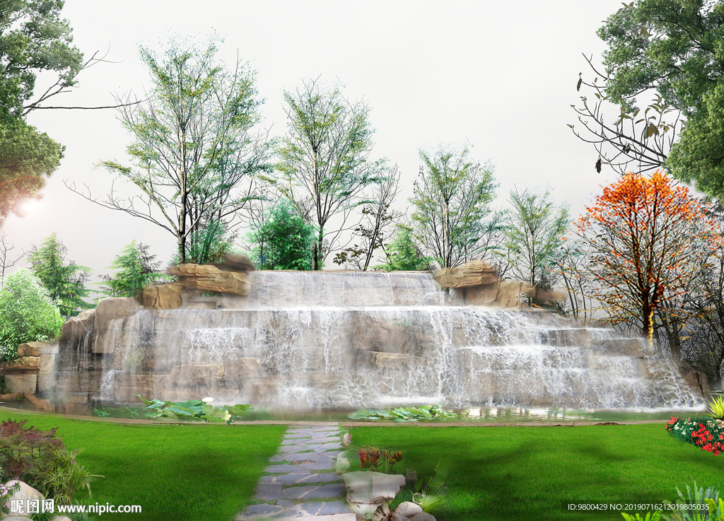 假山跌水效果图设计