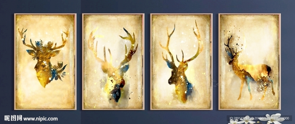 麋鹿装饰画 发财鹿 晶瓷风景画