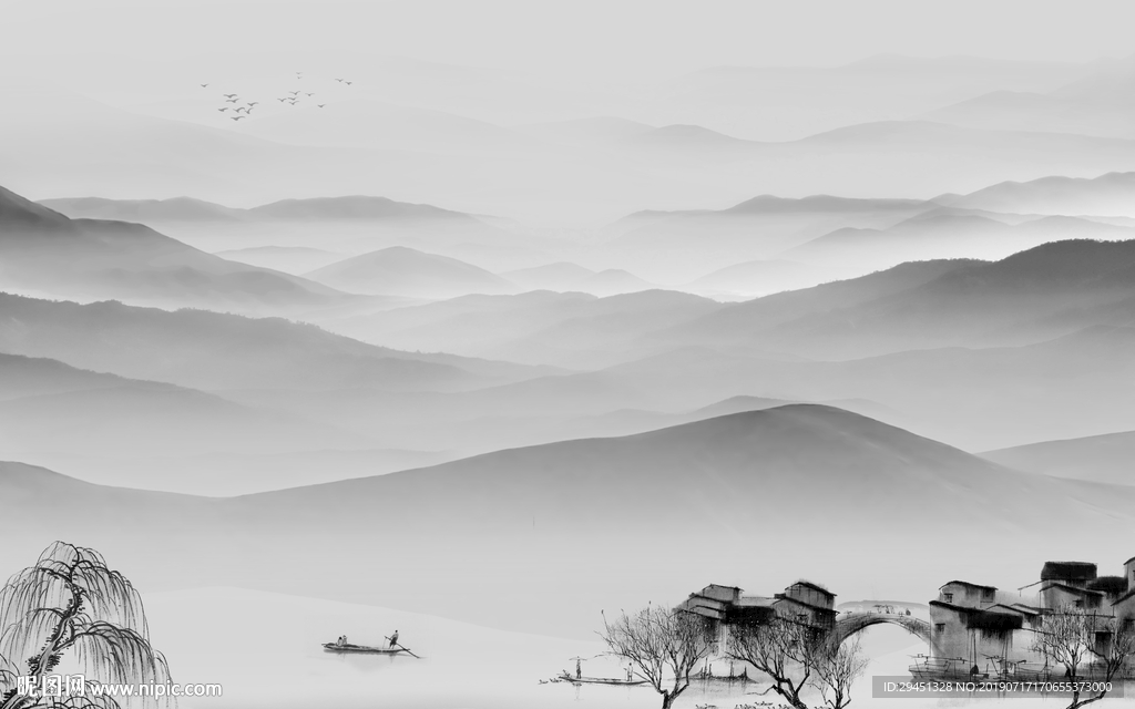 中国风意境水墨画 TIF分层画